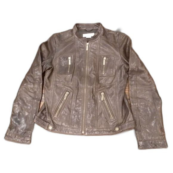 Michael Kors Brown Leather Jacket Women's Size Medium - Picture 1 of 3